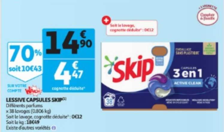 Boite de 38 Capsules de Lessive Skip 3 en 1 (via 10.43€ sur la carte)