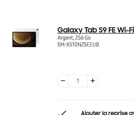 Galaxy Tab S9 FE (WiFi) Gris 256 Go