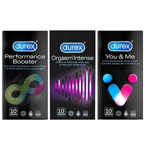 Coffret Plaisir Durex - 3 Boîtes de Préservatifs : Retardant x10, Stimulant x10, You & Me x10