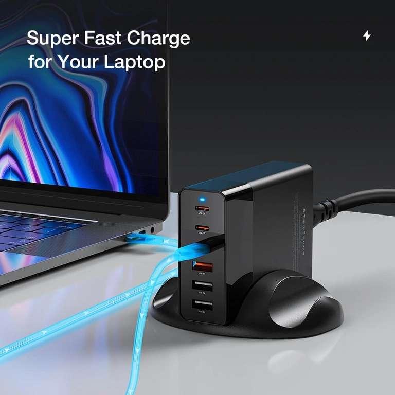 Chargeur avec support BlitzWolf BW-S25 - 75W, 6 ports (3 USB-C et 3 USB-A), charge rapide (Entrepôt Espagne)