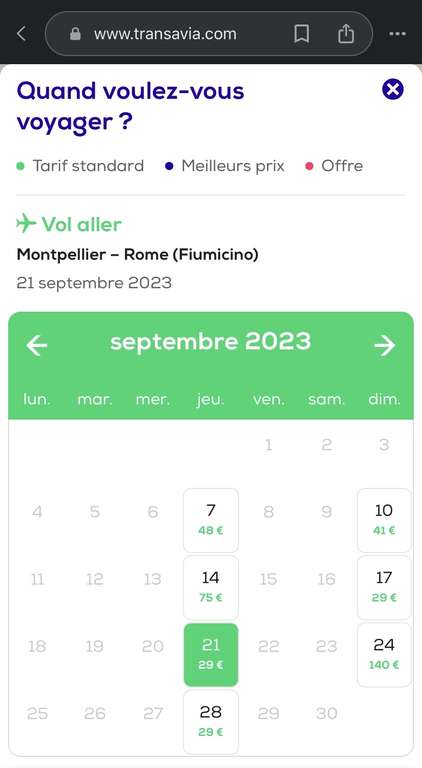 Vol A/R vol Montpellier - Rome (Fiumicino) du 21/09 au 24/09/2023 + 1 bagage à main de 10Kg