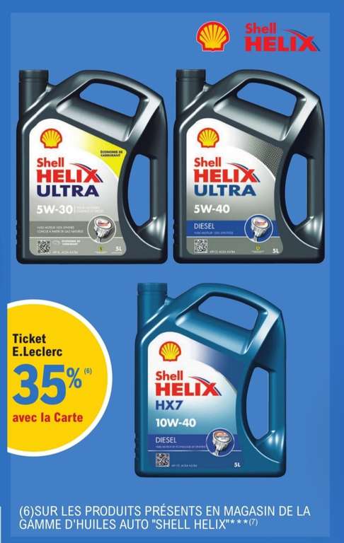 35% crédités sur la carte de fidélité sur la gamme d'huiles auto Shell Helix en bidon de 5L