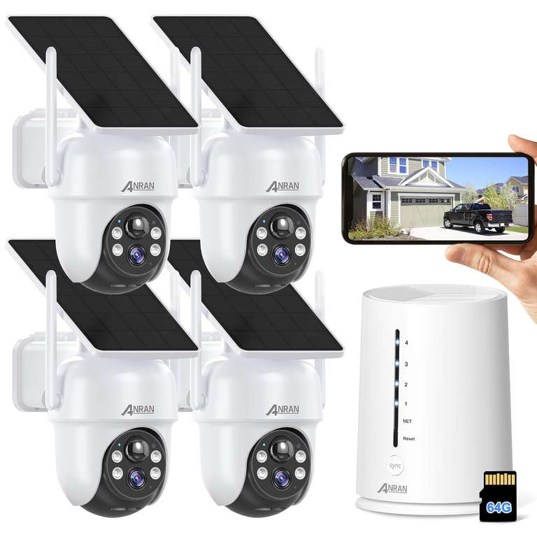 4 Caméras WiFi Extérieure sans Fil Anran - 4CH, Kit 4MP 360° PTZ , Panneau Solaire Intégré (Vendeur Tiers)