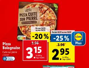 [Lidl+] Lot de 2 Pizzas Bolognaise (via coupon fidélité de 0,99€)