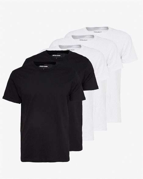 Lot de 5 T-Shirts Jack & Jones Homme - 100% Coton - Noir et blanc (du S au XXL)