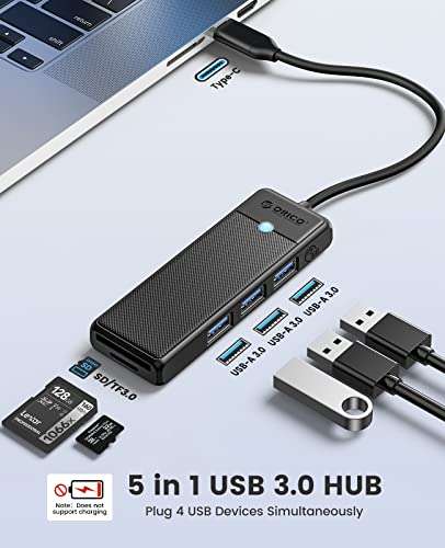 Hub USB-C Orico - USB 3.0 (5Gbps) x3 / SD & TF (vendeur tiers)