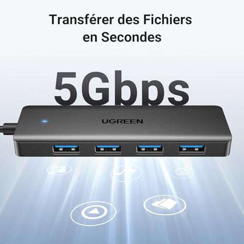 Hub USB UGREEN - 4 ports, USB 3.0 (5Gbps) (Vendeur Tiers) - Via coupon