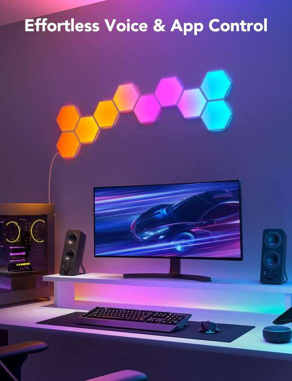 Panneau LED Mural Deco Gaming, Applique Murale LED Fonctionne avec Alexa et  Google Assistant, Lampe Gaming Lumière RGBIC Contrôle Vocal et  App,Éclairage LED Chambre Sync avec la Musique,10 Panneaux : :  Luminaires