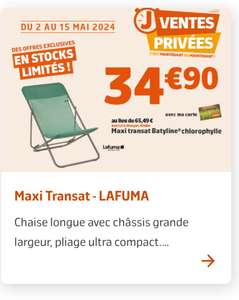 [Adhérents Jardiland] Chaise longue Lafuma - L.94 x l.62 x H.83 cm - Vert