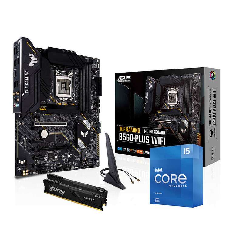 Kit processeur Intel Core i5 11600KF + Carte mère Asus TUF Gaming B560-PLUS WIFI + 16 Go de RAM (2 x 8 Go, 3200 MHz) Kingston FURY Beast