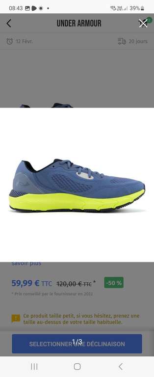 Chaussures de running mixte Under Armour Hovr Sonic 5 (plusieurs tailles)