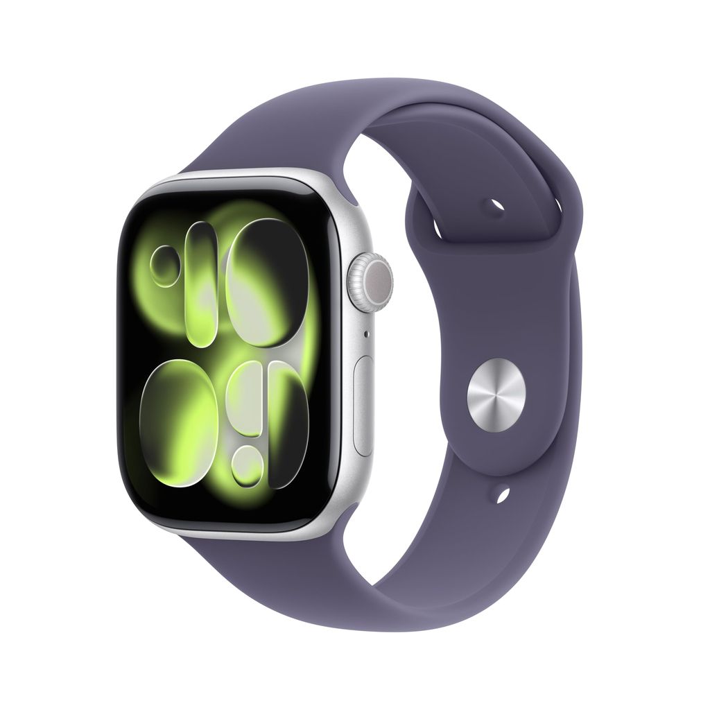 Montre connectée Apple Watch Series 11 GPS + cellulaire - 46 mm, Boîtier aluminium argenté, Bracelet sport violet, Taille M/L