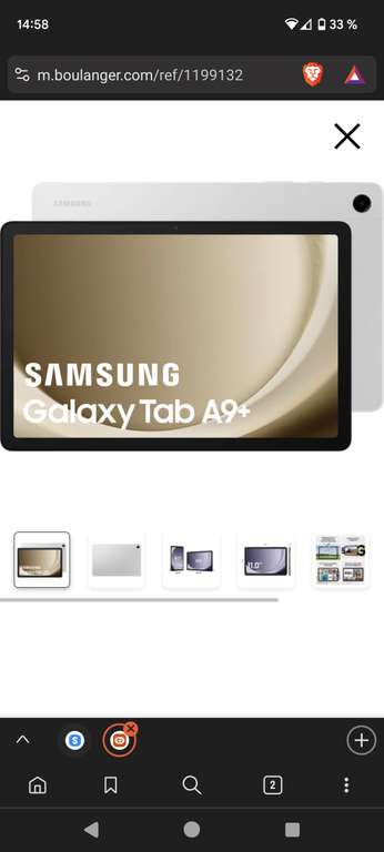Tablette 11 Samsung Galaxy Tab A9+ Wi-Fi - 128 Go, Argent + Book Cover  Hybride (via ODR 50€) –