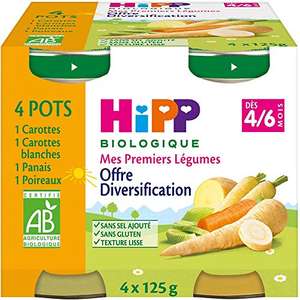 Paquet de 4 Petits pots bébé HiPP Biologique - Mes Premiers Légumes, 4 x 125 g, dès 4/6 mois