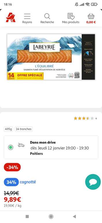 Saumon fumé Labeyrie - 14 tranches, 495g (via 5.10€ sur la carte) - Poitiers (86)