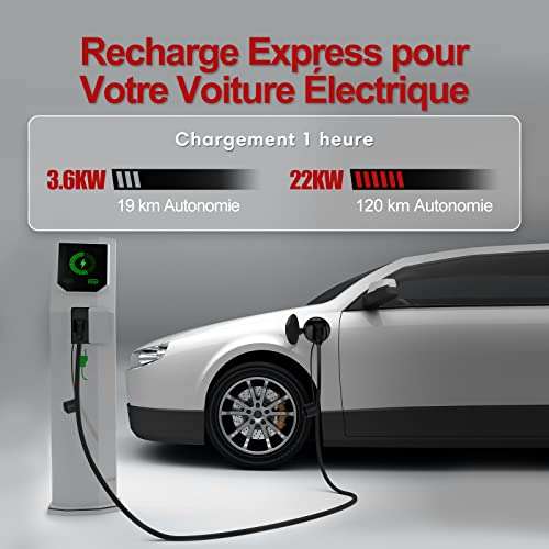 Câble recharge voiture électrique type 2 - 22kW, triphasé, 32A, 5 mètres (via coupon - vendeur tiers)