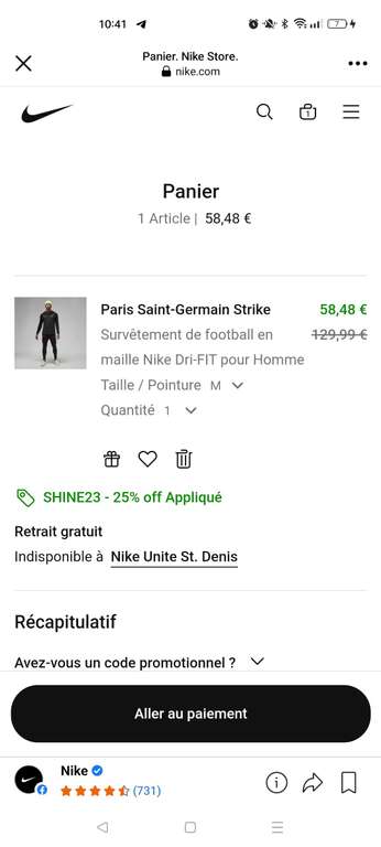 [Membres] Survêtement de football Paris Saint-Germain Strike Nike Dri-Fit pour Homme - DU S au XL