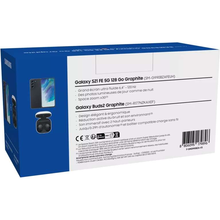 Smartphone Samsung Galaxy S21 FE 5G 128Go Gris + Écouteurs sans-fil Buds2 Gris