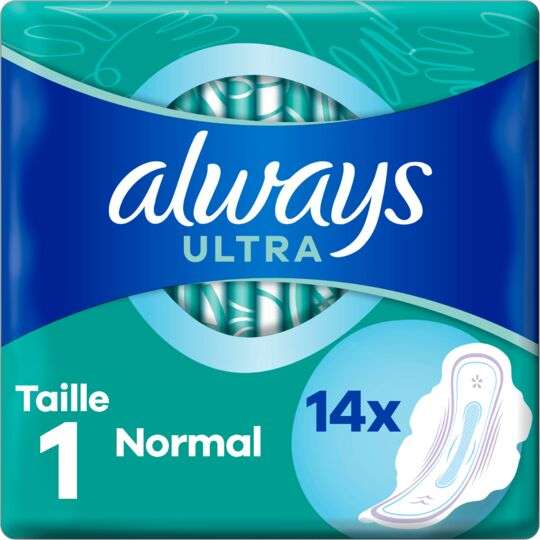 Always Sensitive Essentials Normal Lot de 2 packs de 14 serviettes hygiéniques avec ailettes Taille 1 