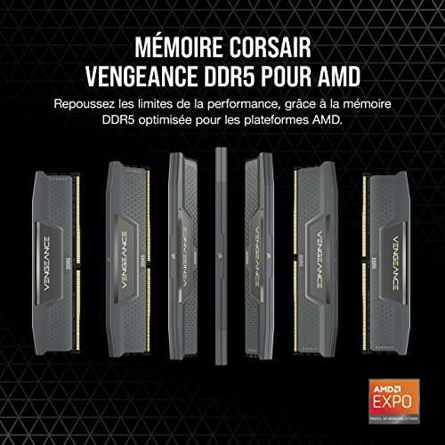 Kit Mémoire RAM Corsair Vengeance DDR5 - 32 Go (2x 16 Go), 5600 MHz, CL36, Mémoire optimisée par AMD