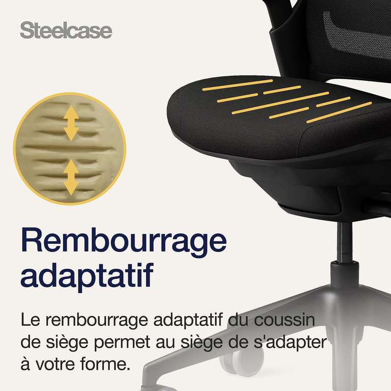Steelcase Series 1, chaise de bureau ergonomique avec soutien lombaire LiveBack et accotoirs 4D Onyx