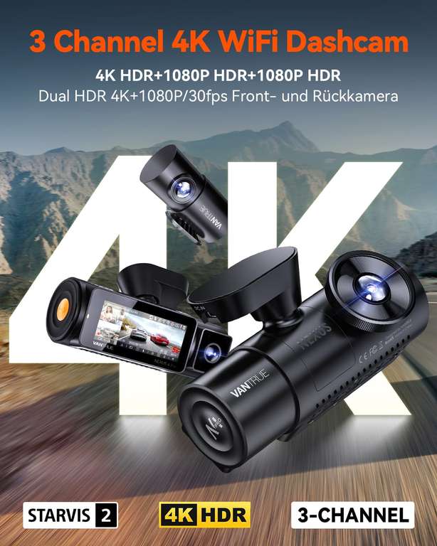 Caméra embarquée Vantrue N4 Pro - 3 Canaux (4K+1080P+1080P), HDR, STARVIS 2  IMX678, 360 degrés, GPS (via coupon - vendeur tiers) –