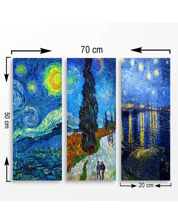 Sélection de Tableaux en promotion - Ex : Tableau Van Gogh 3 Pièces - 70 x 50 cm