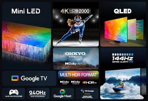 TV 55" Mini LED TCL 55C841 - QLED 144Hz Panel, 4K Ultra HD, Google TV