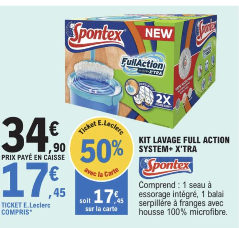 Kit lavage full action system+ X’tra Spontex (via 17.45€ sur la carte)
