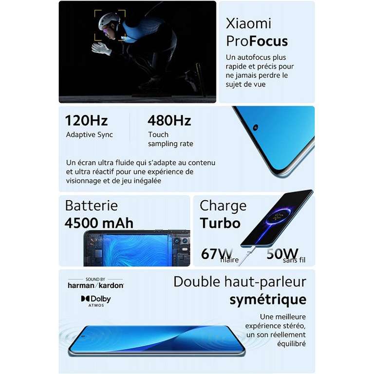 Smartphone 6.28" Xiaomi 12 5G - 256 Go, bleu
