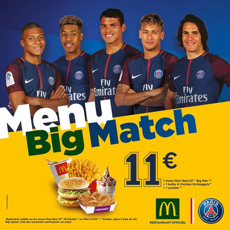 Menu Big match : 1 Menu maxi best off + 1 Boite de 6 nuggets + 1 Sundae (Mcdonald's Ile de France)