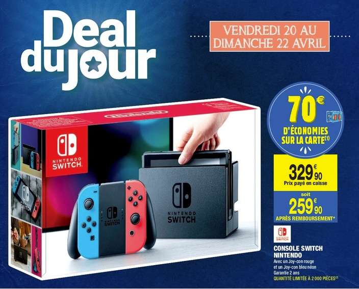Console Nintendo Switch - Joy-con Rouge + Joy-con Bleu Néon (Via 70€ sur la Carte de Fidélité)