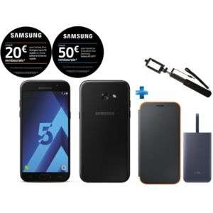 Smartphone 5.2" Samsung Galaxy A5 2017 (coloris au choix) + Perche + Batterie Fast Charge 5100 mAh + Coque Neon Flip (via ODR de 50€ + 20€)