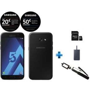 Smartphone 5.2" Samsung Galaxy A5 2017 (coloris au choix) + Perche + Batterie Fast Charge 5100 mAh + Carte Mémoire 32 Go (via ODR de 50€ + 20€)