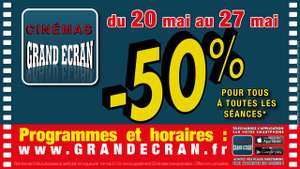 Cinémas Grand Ecran : 50% de réduction pour tous à toutes les séances. Ex : Limoges Lido - Séances à 3.75 €