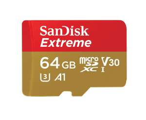 Carte Mémoire MicroSDXC SanDisk Extreme 64 Go + Adaptateur SD, 100 Mo/s, U3, V30, A1