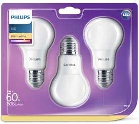 Lot de 3 paquets de 3 Ampoule LED Philips 8w=60w warm white - Plessis Belleville (60)