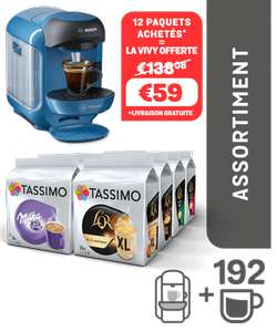 12 Paquets de Capsules (Variétés Mixtes) + Machine à Café Tassimo Vivy - Bleue ou Blanche