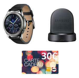 Montre connectée Samsung Gear S3 Classic + Dock de charge + 30€ offerts en carte cadeau (via ODR de 50€)