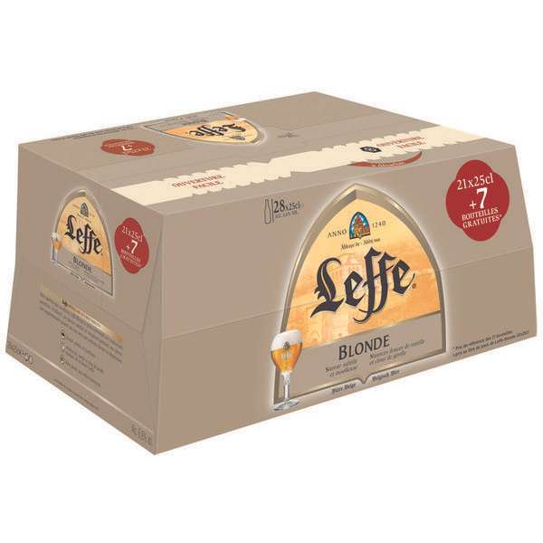 Pack (21 + 7 gratuites) bouteilles de bières blondes Leffe - 28x25cl