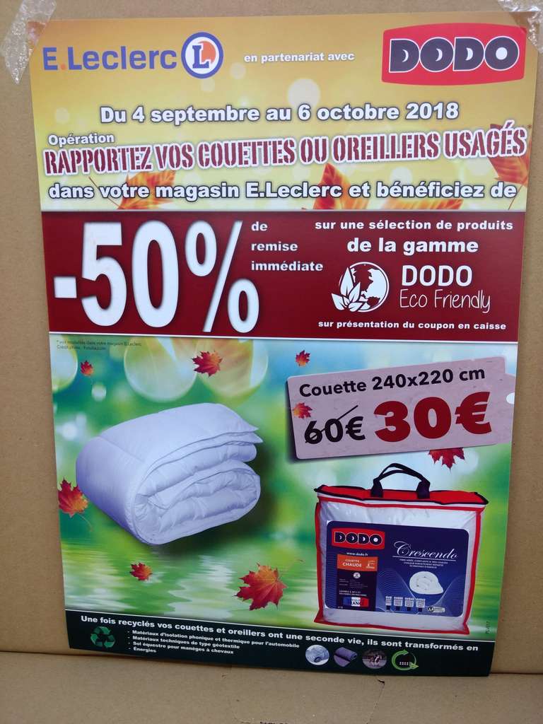 50% de réduction sur la gamme de Couettes et oreillers Dodo Eco