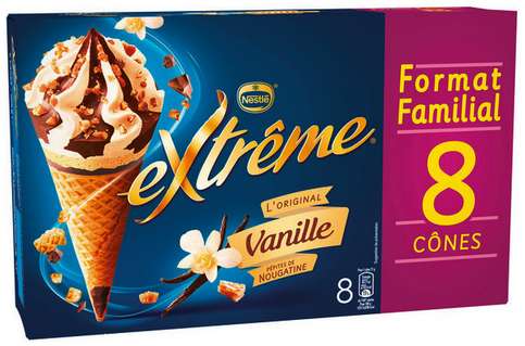 Boîte de 8 cônes glacés Nestlé extrême 568g (via 2.37€ sur carte de fidélité)