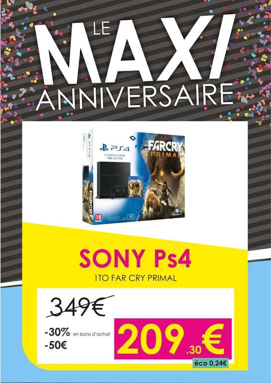 Pack console Sony PS4 Fat (1 To) + Far Cry Primal (via 89.7€ en bon d'achat) - La Montagne (44)