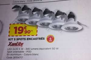 Kit 5 spots  Xanlite, LED, 345 lumens, encastrables - Blanc