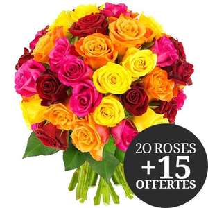 Bouquet de 35 Roses multicouleurs