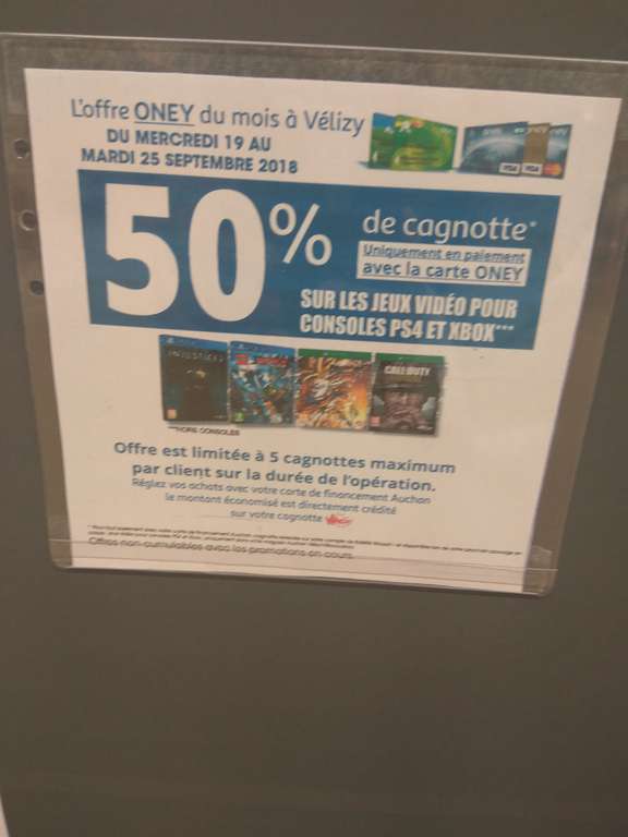 [Carte Auchan Oney] 50% crédités sur la carte de fidélité pour l'achat de jeux vidéo Sony PS4 ou Microsoft Xbox One (5 cagnottes max.) - Vélizy-Villacoublay (78)