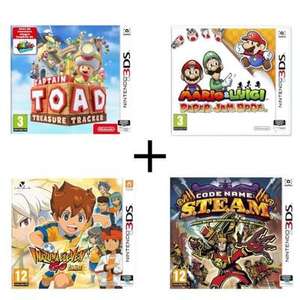 Pack 4 jeux 3DS : Captain Toad Treasure tracker + Mario & Luigi Paper Jam + Code Name : STEAM + Inazuma Eleven Go Lumière