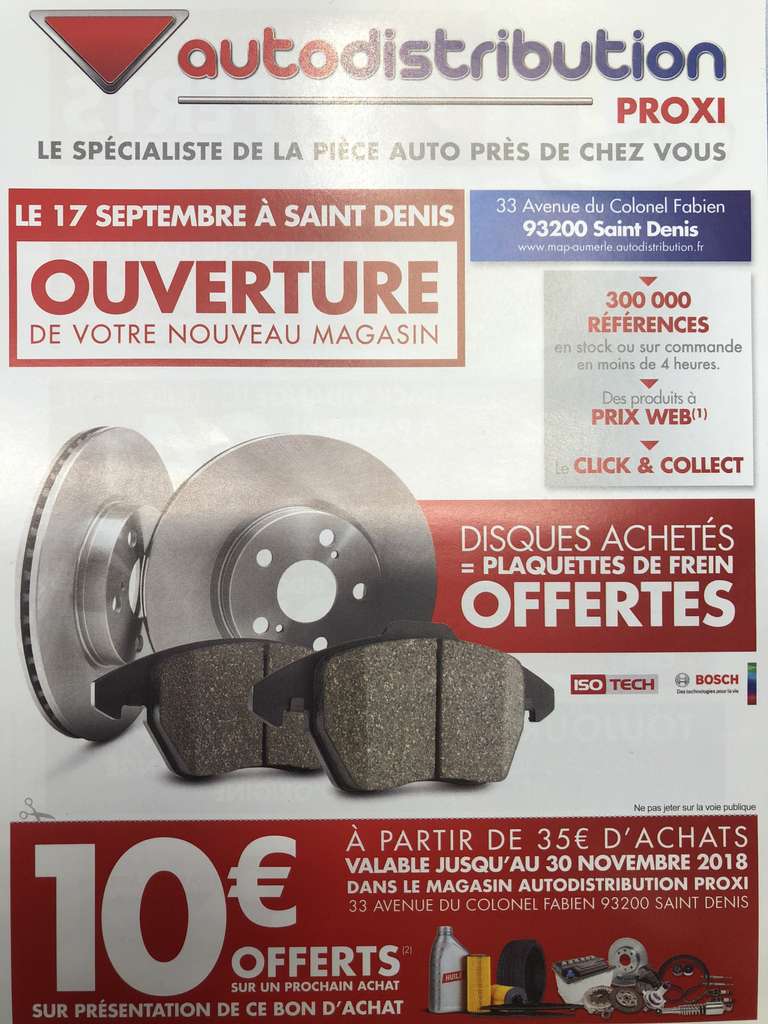 Plaquette de frein offerte pour achat de disques - Autodistribution Saint Denis (93)