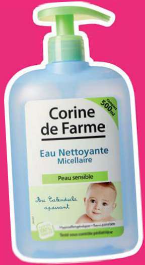 Selection de produits de puériculture. Ex: Eau nettoyante micellaire Corine de Farme 500mL + un vanity offert pour tout achat de 10e min