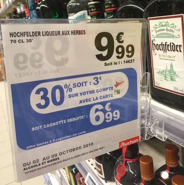 Bouteille de liqueur aux herbes Hochfelder  - 70 cl (via 3€ sur la carte de fidélité) - Vélizy-Villacoublay (78)